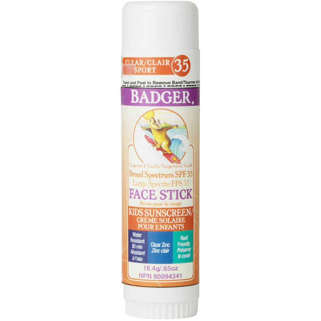 Badger Clear Zinc Sunscreen Face Stick SPF 35, Broad Spectrum, Kids and Adults, Water Resistant, 18.4g