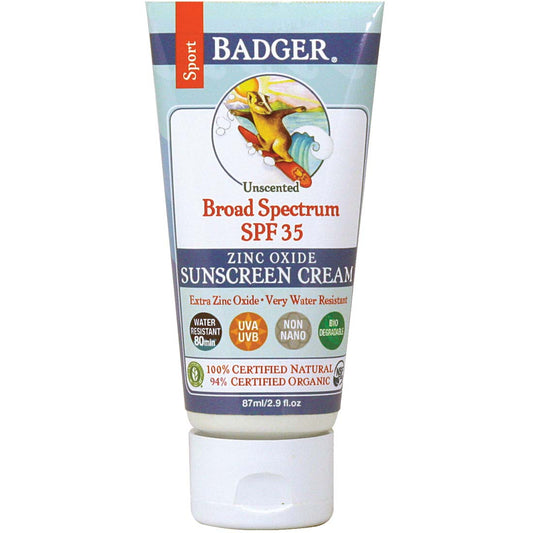 Badger SPF 35 Sport Sunscreen Cream, Unscented, 87ml