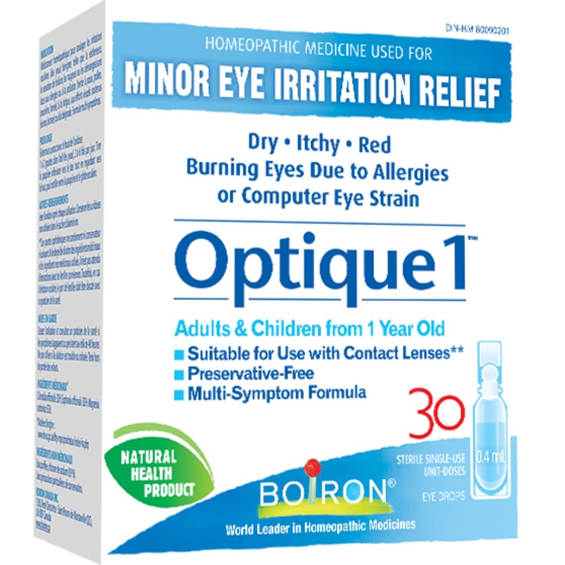 Boiron Optique 1 (For Minor Eye Irritations- Contact Lense Safe), 30 unit doses (NEW!)