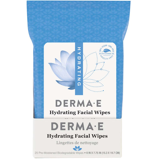 Derma E Hydrating Facial Wipes, Hyaluronic Acid, 25 Wipes