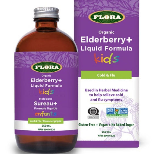 Flora Elderberry+ Liquid Formula for Kids (Organic, Vegan, Gluten-Free with No Sugar Added), 250ml