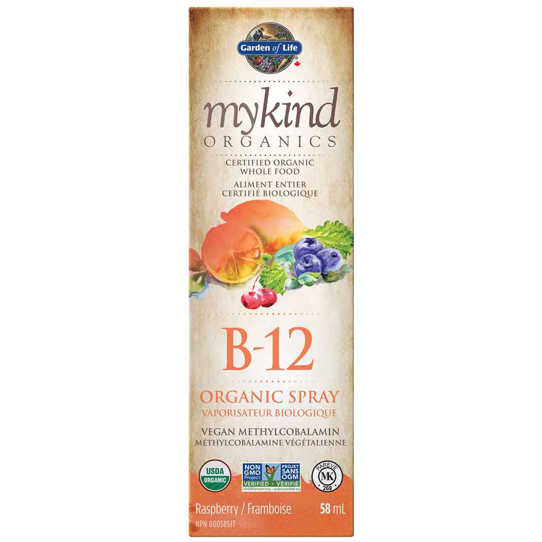Garden of Life mykind Organics Vitamin B12 Organic Throat Spray Raspberry, 58ml