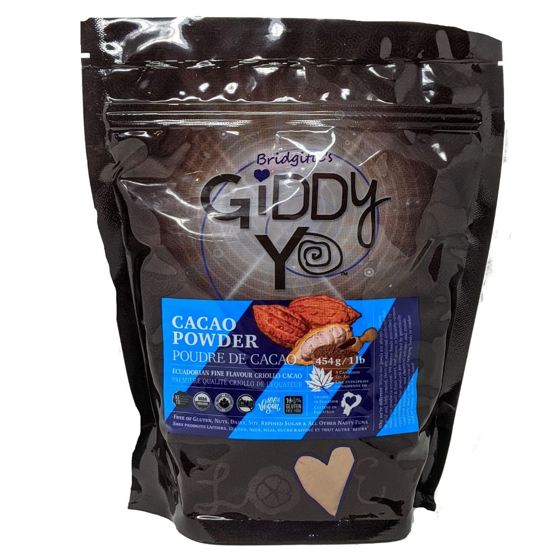 Giddy Yoyo Organic Ecuadorian Cacao Powder (Fermented, Lightly-Roasted Non-Hybrid Cacao), 454g