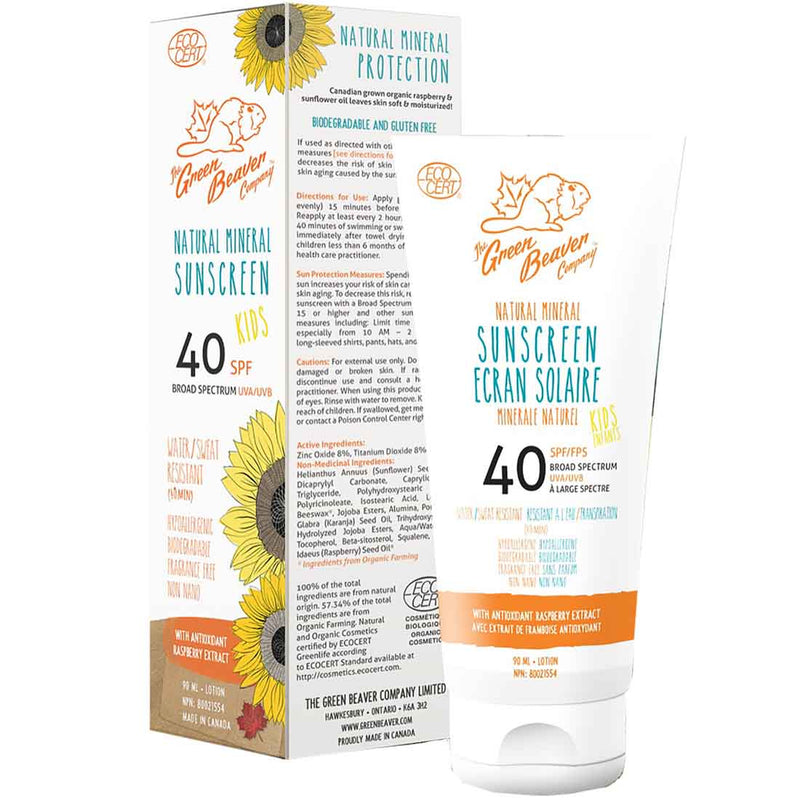 Green Beaver Kids SPF 40 Sport Mineral Sunscreen Lotion, Water-Resistant 80 Minutes, 90ml