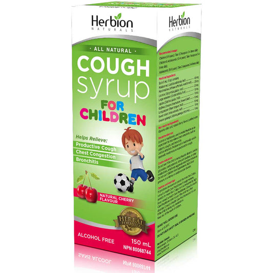 Herbion Cough Syrup for Children, Helps cough, chest congestion, bronchitis, Alcohol free, Cherry Flavour, 150ml