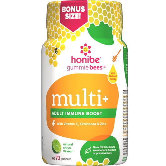 Honibe Gummie Bees Multi+ Adult Immune Boost (With Vitamin C, Zinc, and Echinacea), 70 Gummies