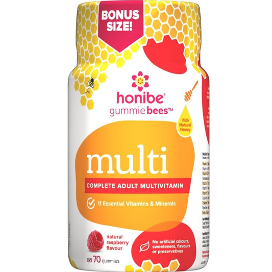 Honibe Gummie Bees Multi Complete Adult Multivitamin (11 Essential Vitamins and Minerals), 70 Gummies