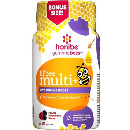 Honibe Gummie Bees Multi+ Kids Immune Boost (With Zinc, Vitamin C and Echinacea), 70 Gummies