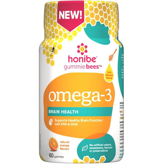 Honibe Gummie Bees Omega 3 Brain Health (Supports Cognitive Function), 60 Gummies