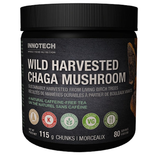 Innotech Wild Harvested Chaga Mushroom Chunks (Organic and Sustainably Harvested), 115g