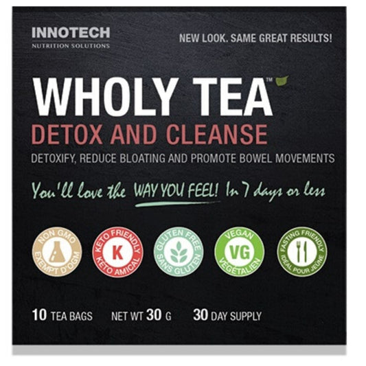 Innotech Wholy Tea Detox & Cleanse (Reduce Bloating), 10 Tea Bags, 30 Day Supply