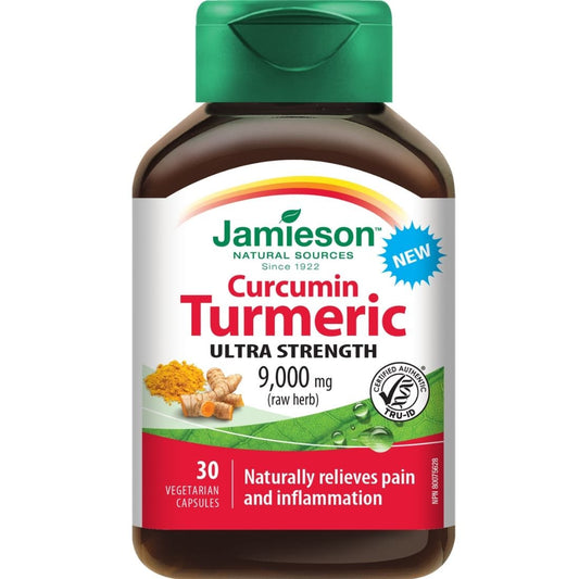 Jamieson Curcumin Tumeric 9000mg Ultra Strength, Raw Herb, 30 Vegetable Capsules
