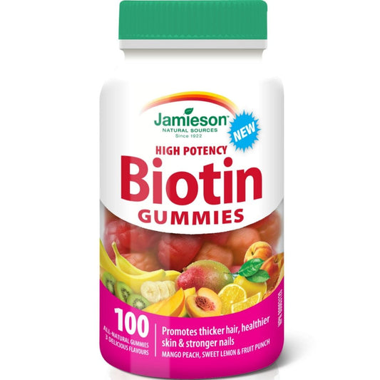 Jamieson High Potency Biotin Gummies 1250mcg, Assorted Fruit Flavours, 100 Gummies