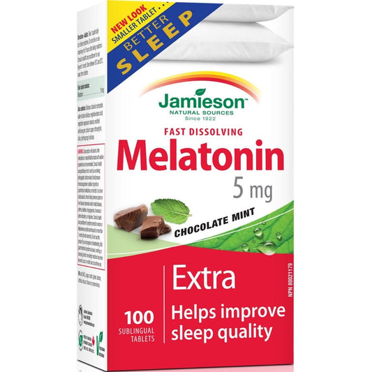 Jamieson Melatonin 5mg, Fast Dissolving Chocolate Mint, 100 Sublingual Tablets
