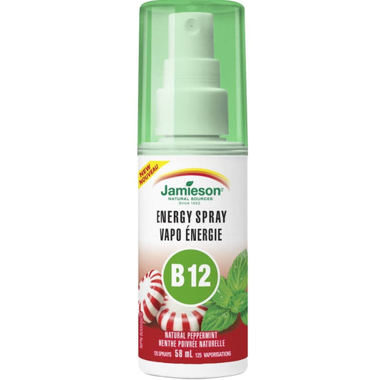 Jamieson Vitamin B12 Energy Spray 500mcg (Methylcobalamin) Peppermint Flavour, 58ml