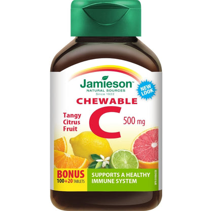 Jamieson Vitamin C, 500mg, 100+20 Free Chewable Tablets