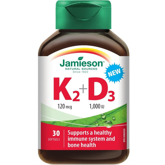 Jamieson Vitamin K2 D3, Vitamin K2 120mcg, D3 1000IU, 30 Softgels