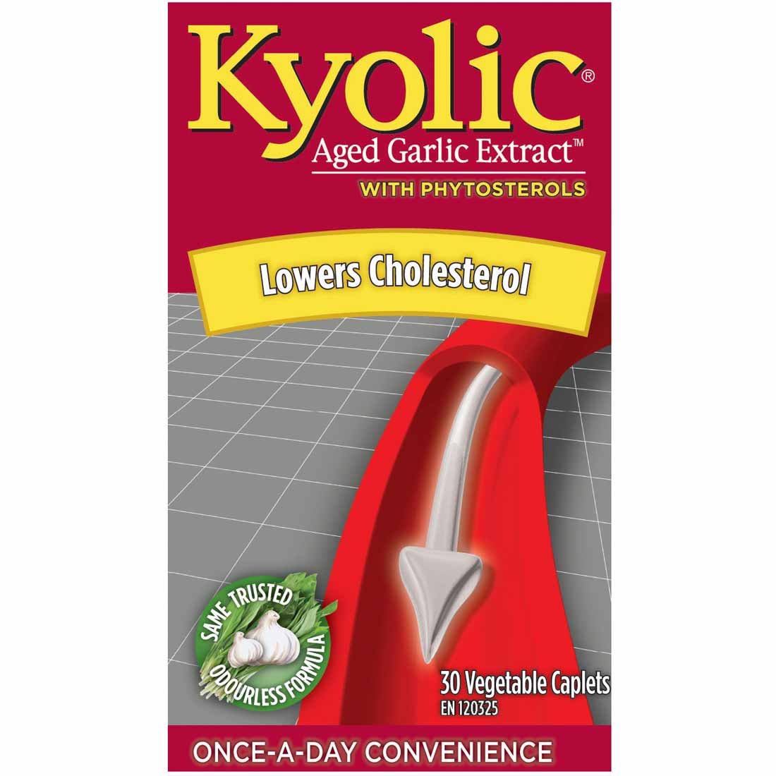 Kyolic Aged Garlic Extract with Phytosterols, Lowers Cholesterol, 30 Vegetable Caplets