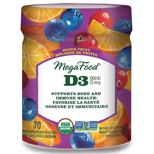 MegaFood Chewable Vitamin D3 Gummies 1000IU with Superfood Blend, 70 Gummies
