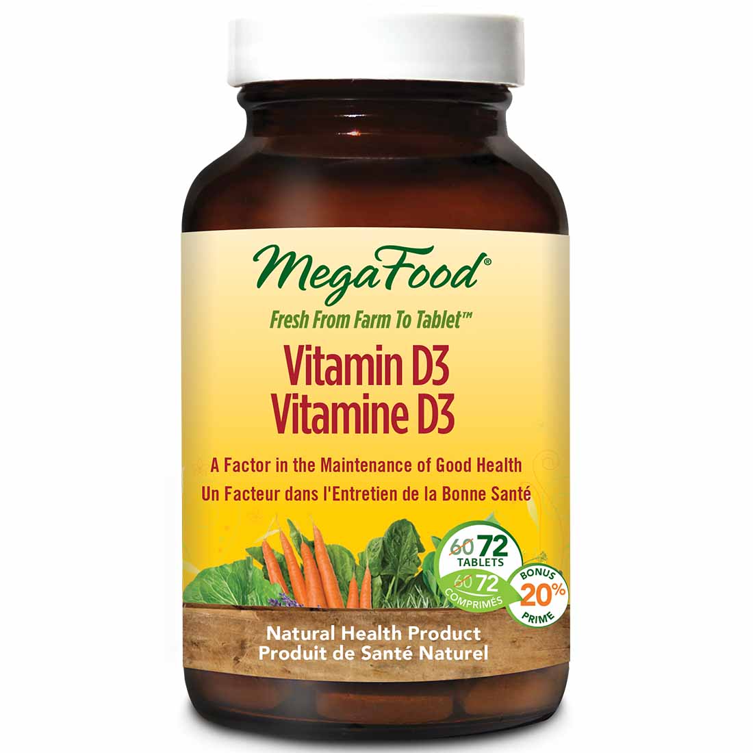 MegaFood Vitamin D3 1000IU, 72 Tablets