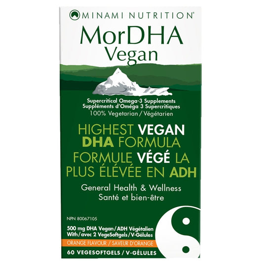 Minami MorDHA Vegan DHA Algae Oil, 250mg DHA per pill, 60 Vege Softgels