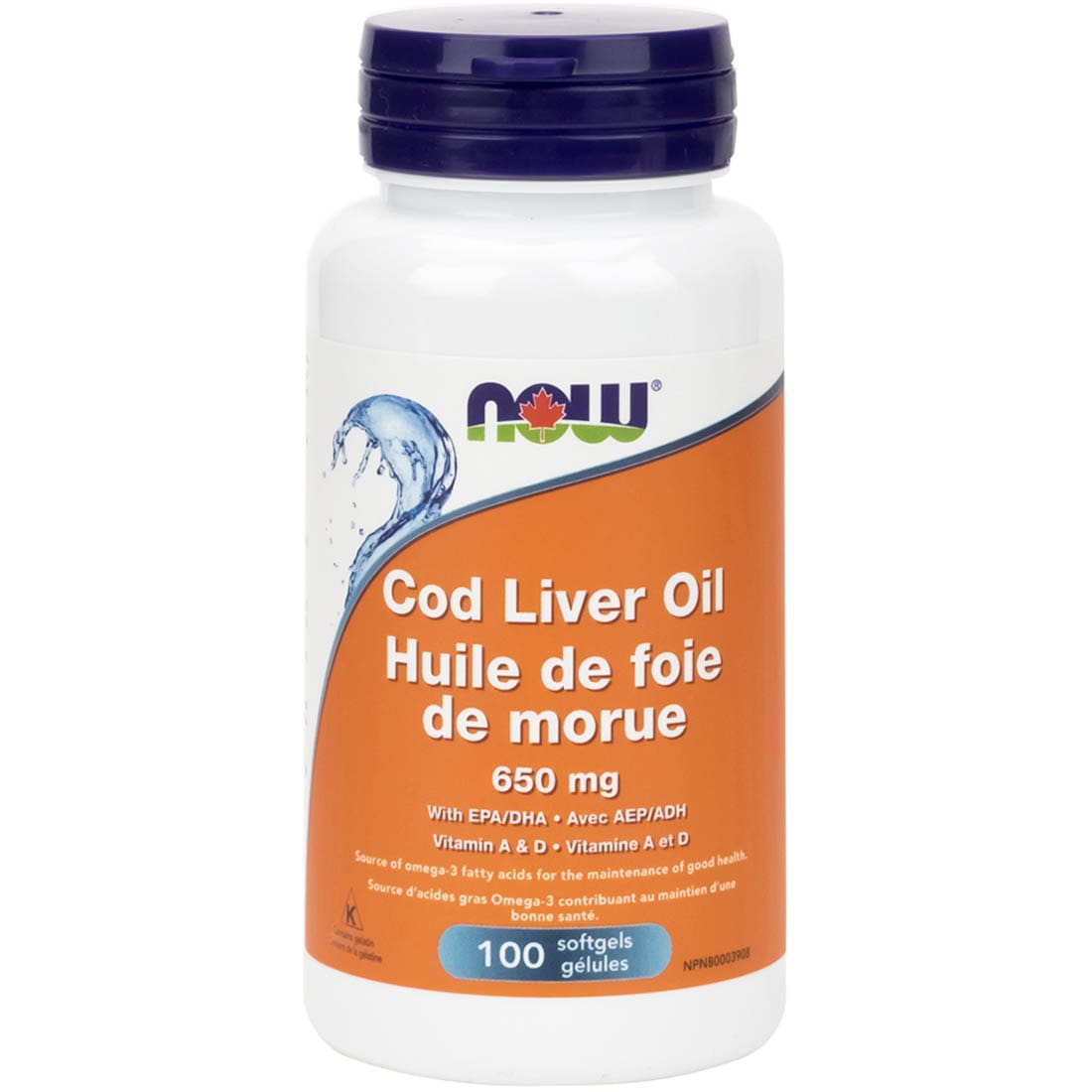 NOW Cod Liver Oil w/ Vitamin A & D, (Double Strength), 100 Softgels