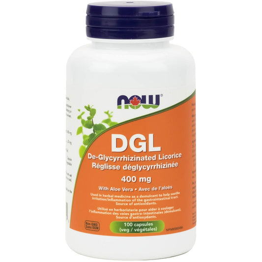 NOW DGL 400mg with Aloe, 100 Vegetable Capsules