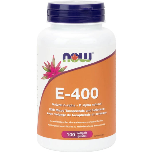 NOW E400 (400IU), d-alpha with +20% Mixed Tocopherols & Selenium (100mcg), 100 Softgels