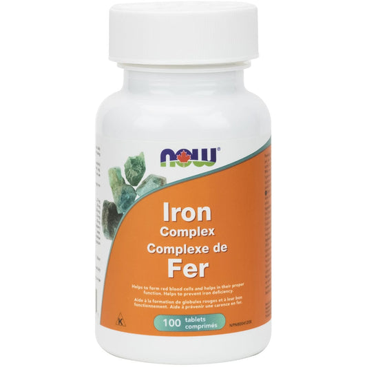 NOW Iron Complex (Ferrochel Chelated Iron Bisglycinate 27mg), 100 Tablets