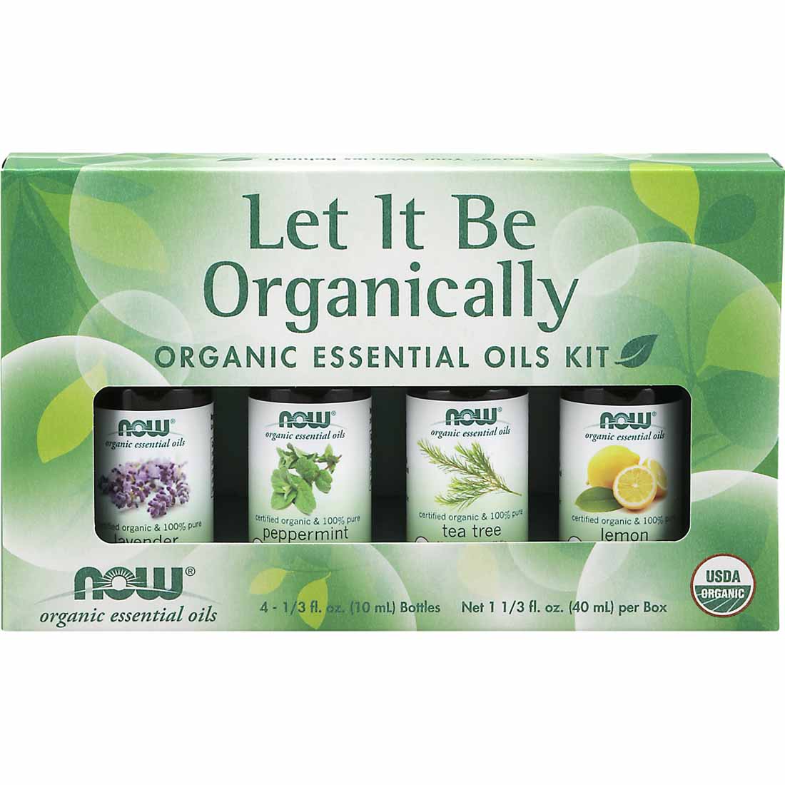 NOW Let It Be Organic Essential Oil Kit - Lavender, Tea Tree, Peppermint & Lemon Oil