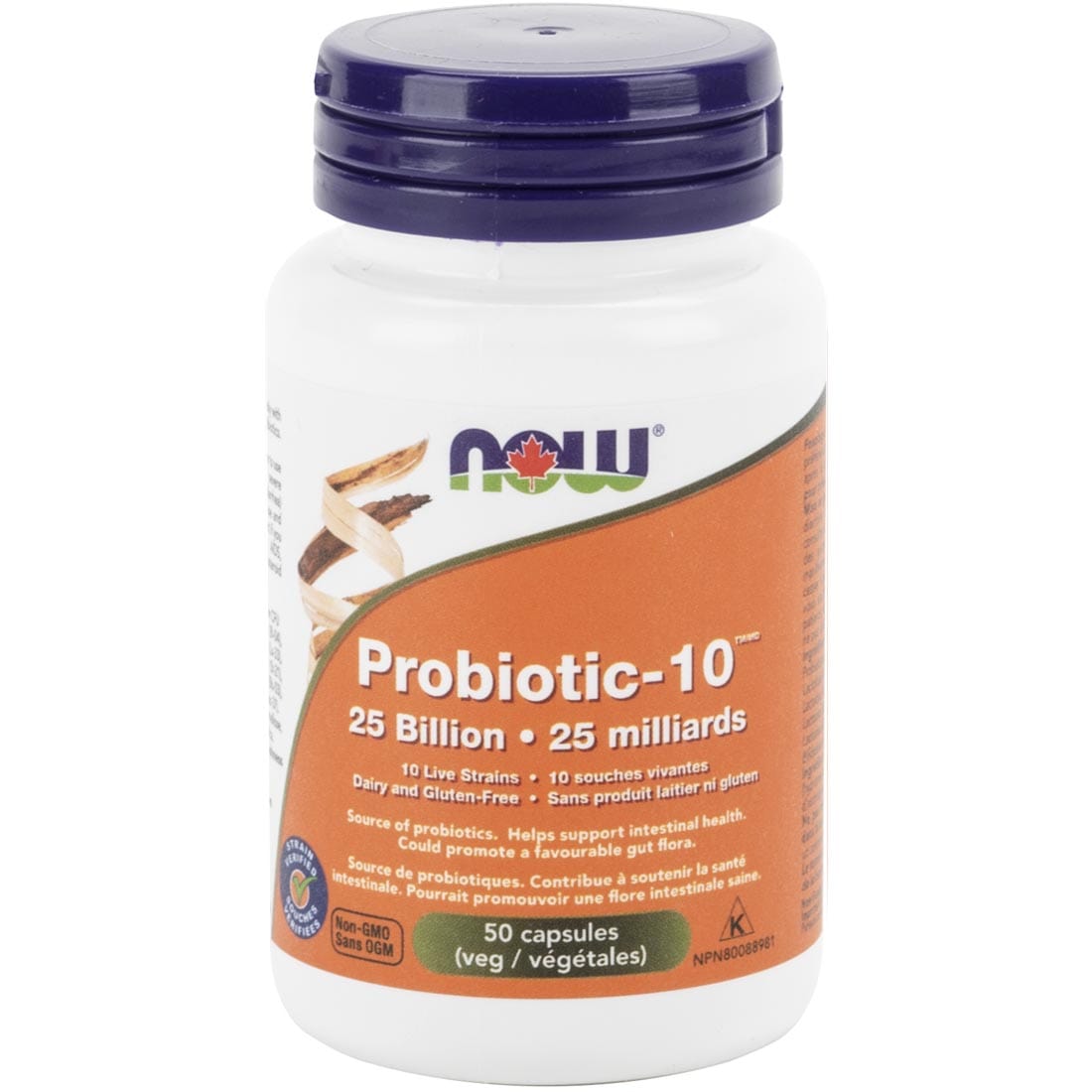 NOW Probiotic-10 (Dairy Free), 25 Billion, 50 VCaps - Store in Fridge