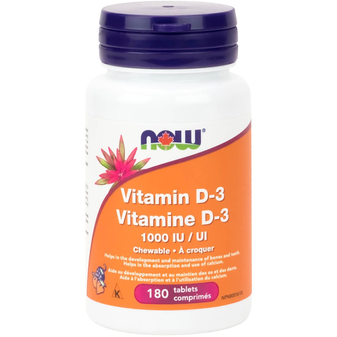 NOW Chewable Vitamin D3 1000IU, 180 Chewables