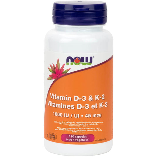 NOW Vitamin D3 & K2, 1000IU & 45mcg, 120 Vcaps