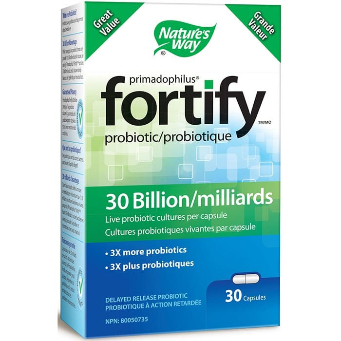 Nature's Way Primadophilus Fortify, Daily Probiotics, 30 Billion Live Probiotics, 30 Capsules