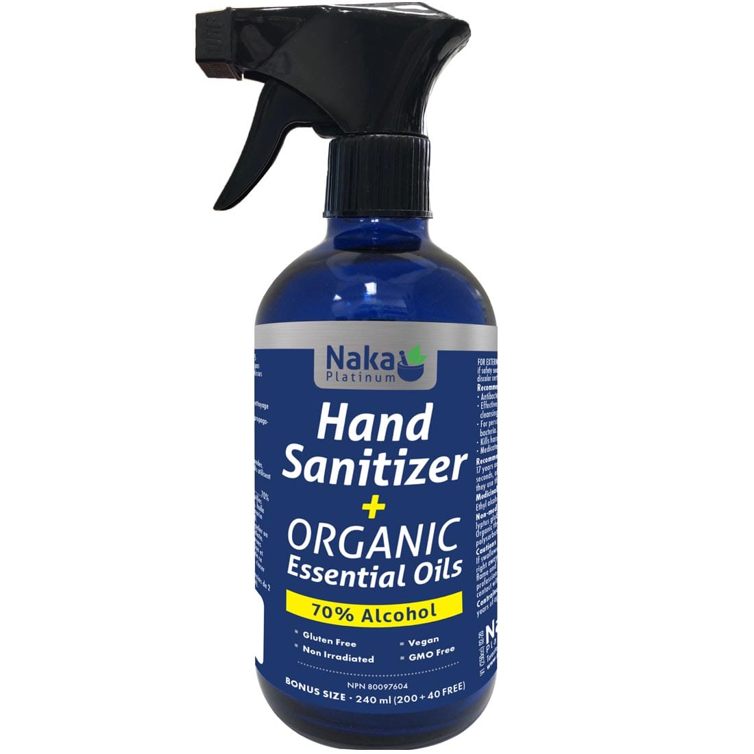 Naka Hand Sanitizer + Organic Essential Oils (70% alcohol)
