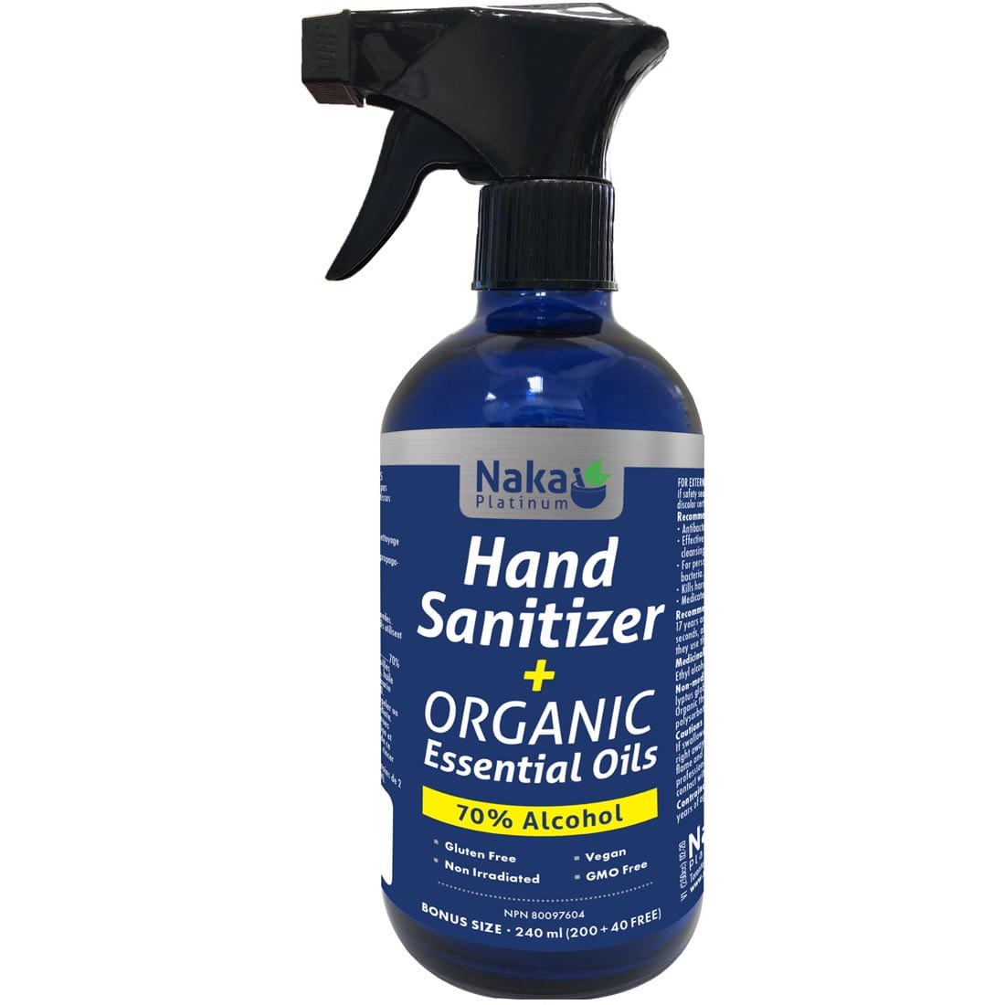 Naka Hand Sanitizer + Organic Essential Oils (70% alcohol)