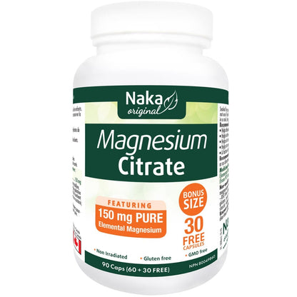 Naka Magnesium Citrate 150mg, Elemental Magnesium Citrate, 90-220 Capsules