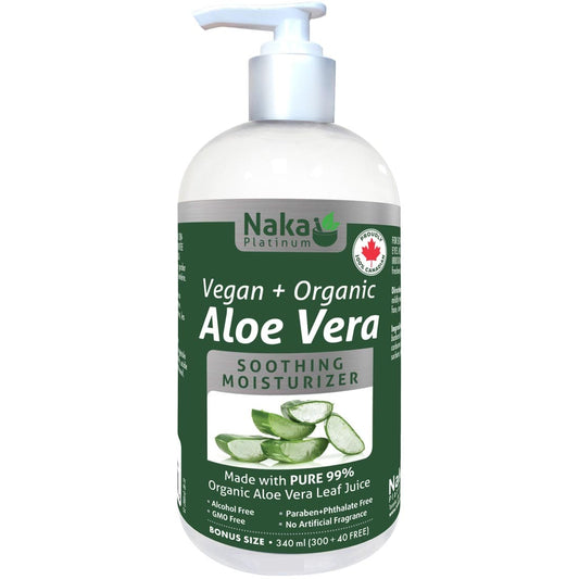 Naka Herbs Platinum Aloe Vera Gel Moisturizer Vegan + Organic, 340ml (Made with 99% Pure Aloe Leaf Juice)