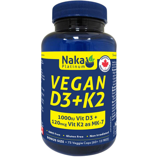 Naka Platinum Vegan D3+K2, 75 Vegetable Capsules