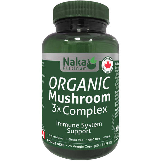 Naka Platinum Organic Mushroom 3x Complex (Maitake, Reishi, Shiitake), 75 Veggie Capsules (NEW!)