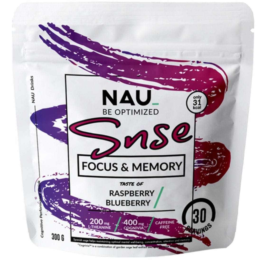 NAU Snse (Focus, Energy & Memory) Gaming Drink (Caffeine Free), 30 Servings