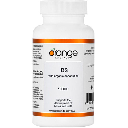 Orange Naturals Vitamin D3 with Organic Coconut Oil 1000IU, 90 Softgels