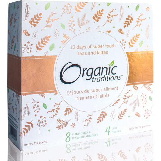 Organic Traditions 12 Days of Super food Teas and Lattes (8 Lattes and 4 Teas) Limited Edition