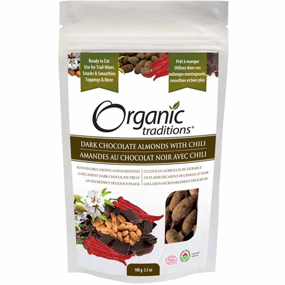 Organic Traditions Almonds with Chili (Dark Chocolate Covered)