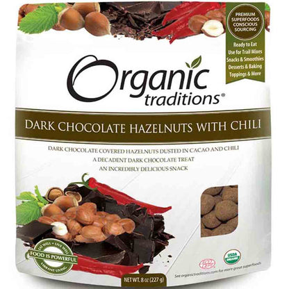 Organic Traditions Hazelnuts with Chili (Dark Chocolate Covered)