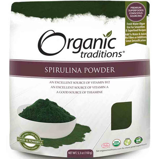 Organic Traditions Spirulina Powder (No Fillers or Additives), 150g