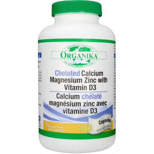 Organika Chelated Calcium Magnesium Zinc with Vitamin D3, 180 Capsules