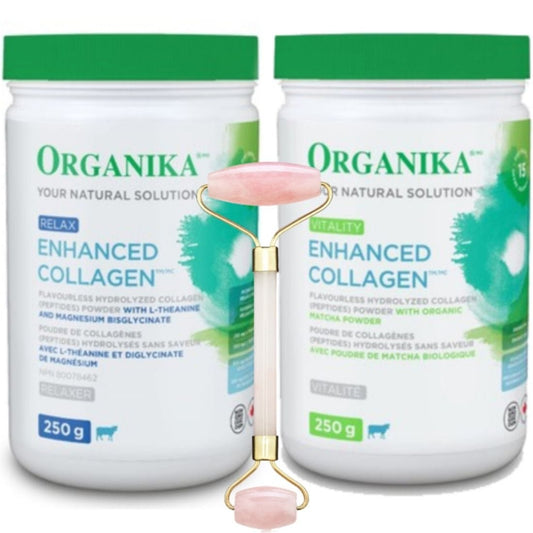 Organika Enhanced Collagen Relax 250g + Vitality 250g Plus FREE Jade Roller - BONUS! Pack