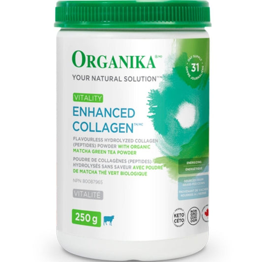 Organika Enhanced Collagen with Organic Matcha Powder (Flavourless Hydrolyzed Collagen Peptides), 250g