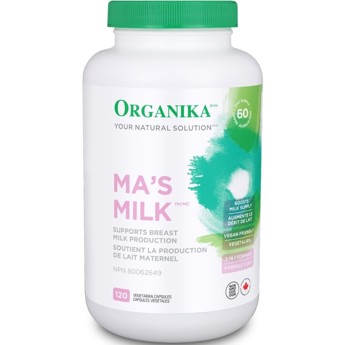 Organika Ma's Milk 3-in-1 Lactation Booster (Fenugreek, Blessed Thistle and Moringa) 120 Capsules